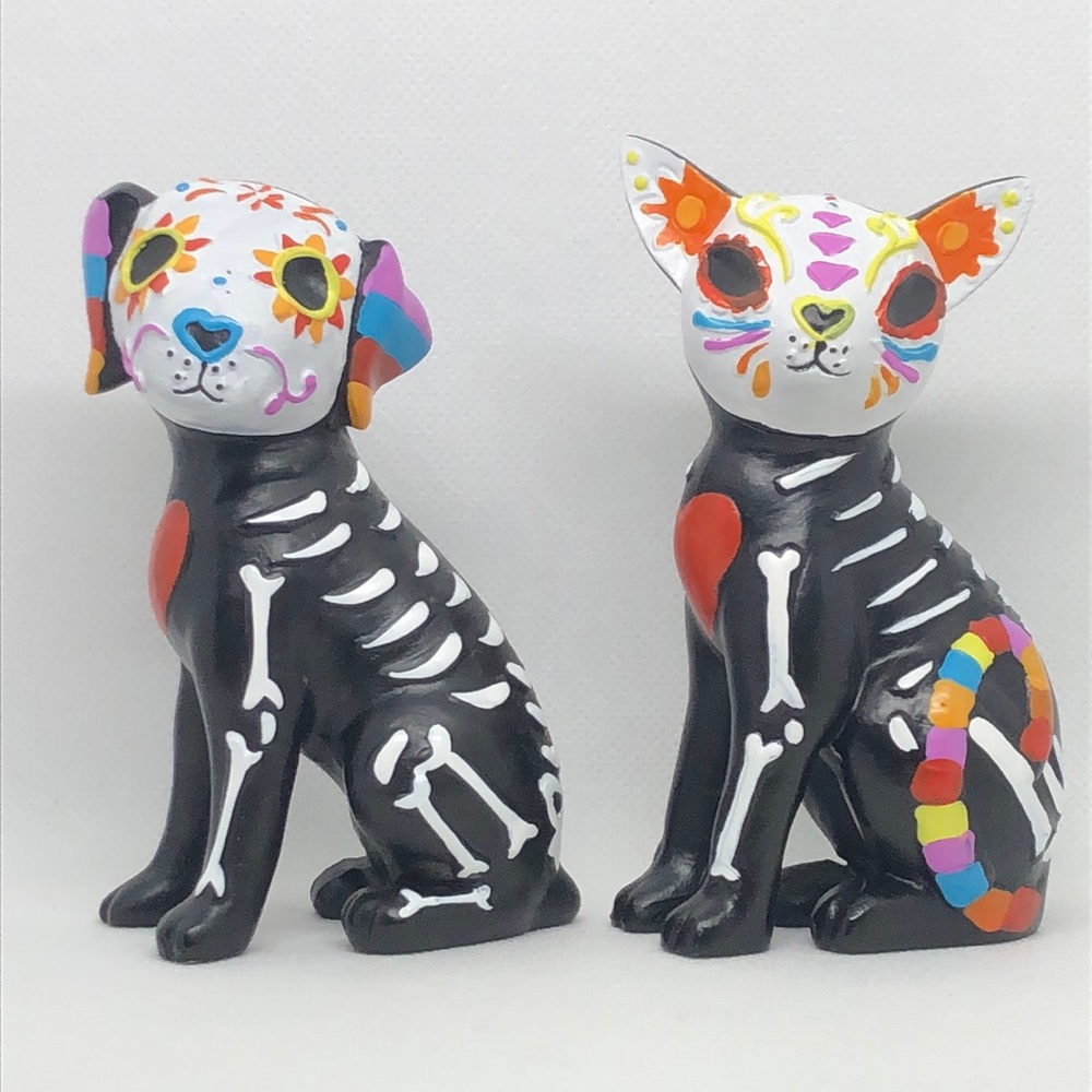 Day of the Dead Halloween Skeleton Dog 🐶 Cat 🐈‍⬛ Set 4” NEW 🤍🖤